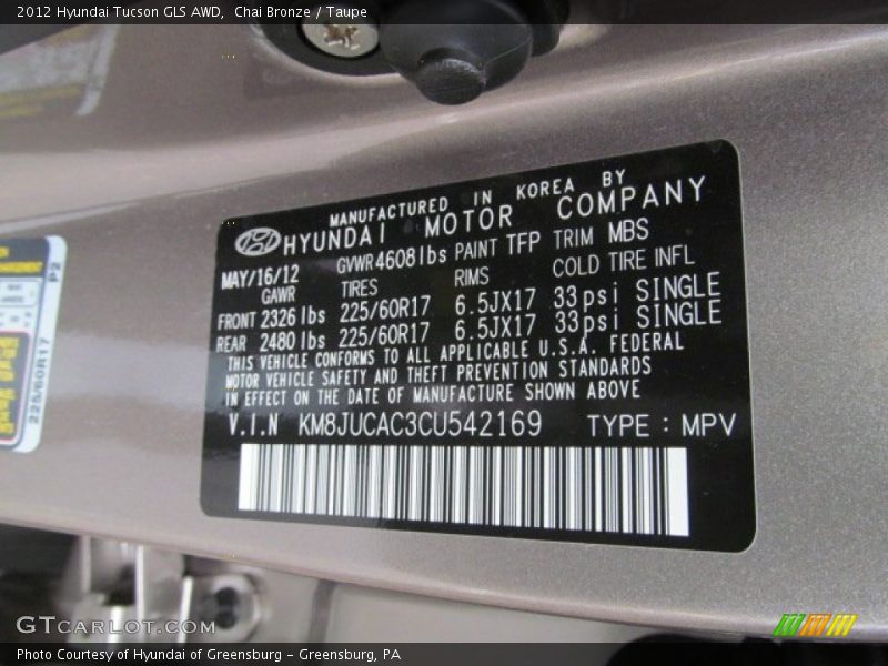 Chai Bronze / Taupe 2012 Hyundai Tucson GLS AWD