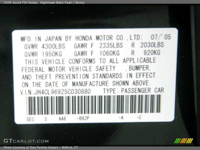 Nighthawk Black Pearl / Ebony 2005 Acura TSX Sedan