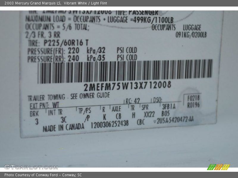 Vibrant White / Light Flint 2003 Mercury Grand Marquis LS