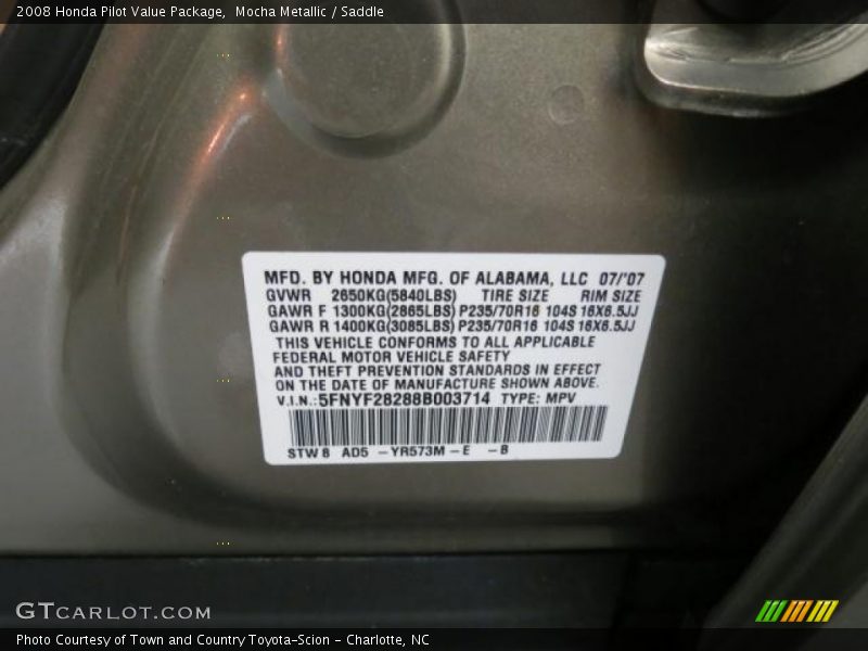 Mocha Metallic / Saddle 2008 Honda Pilot Value Package
