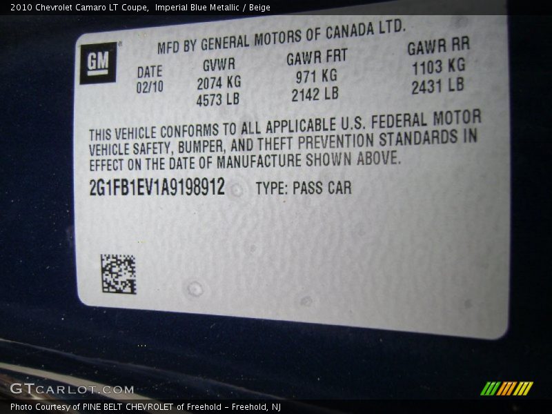 Imperial Blue Metallic / Beige 2010 Chevrolet Camaro LT Coupe