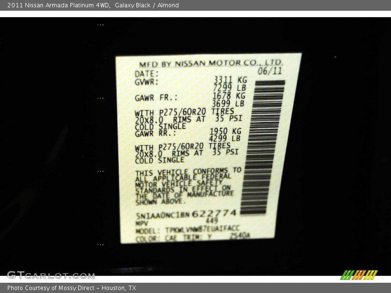Galaxy Black / Almond 2011 Nissan Armada Platinum 4WD