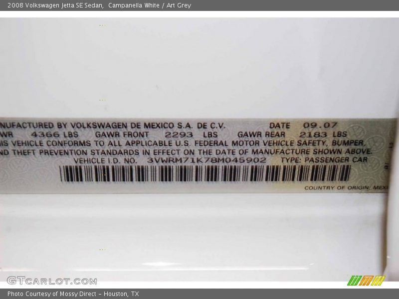 Campanella White / Art Grey 2008 Volkswagen Jetta SE Sedan