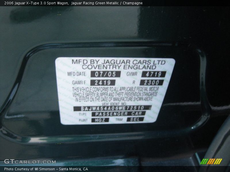 2006 X-Type 3.0 Sport Wagon Jaguar Racing Green Metallic Color Code HGZ