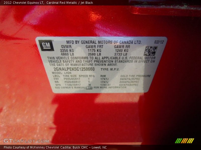 Cardinal Red Metallic / Jet Black 2012 Chevrolet Equinox LT