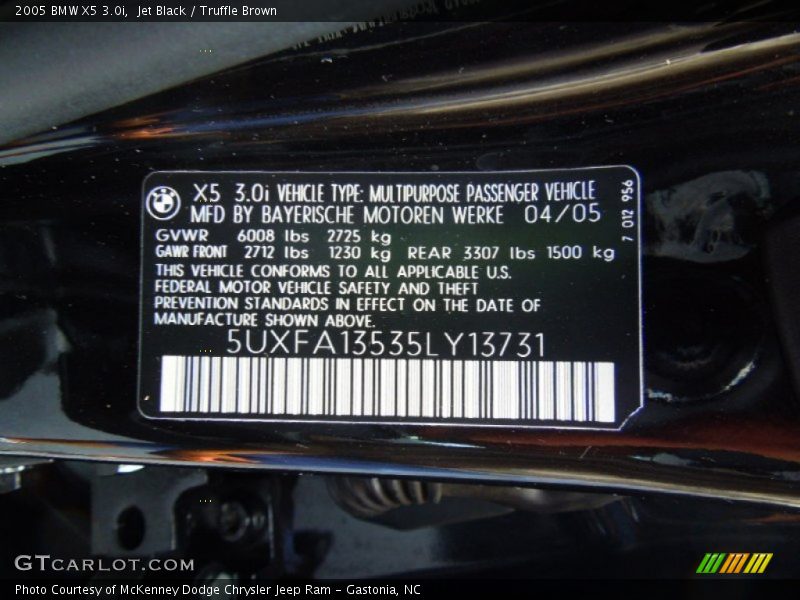 Jet Black / Truffle Brown 2005 BMW X5 3.0i