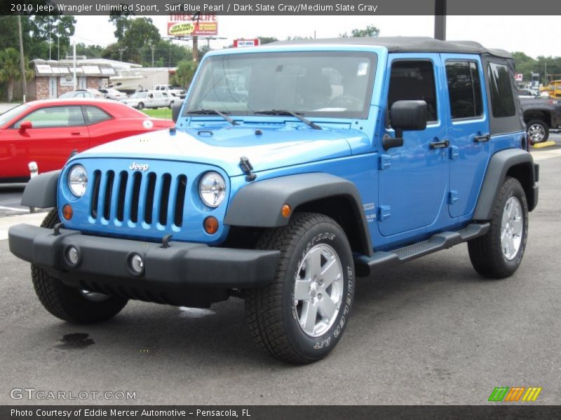 Surf Blue Pearl / Dark Slate Gray/Medium Slate Gray 2010 Jeep Wrangler Unlimited Sport