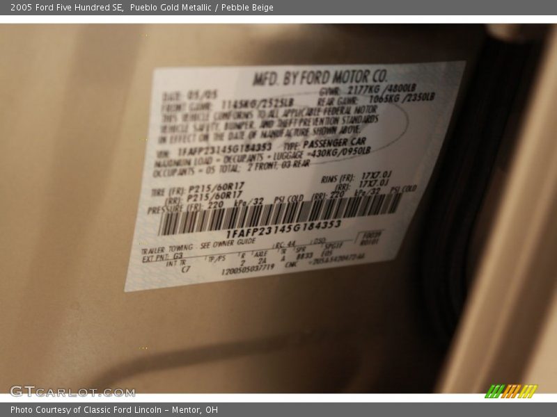 Pueblo Gold Metallic / Pebble Beige 2005 Ford Five Hundred SE