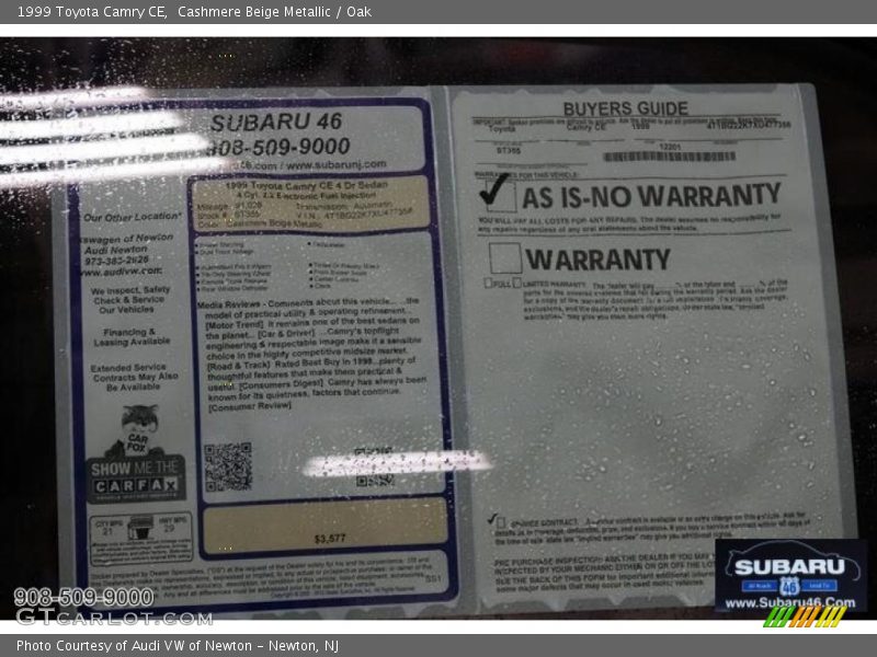 Cashmere Beige Metallic / Oak 1999 Toyota Camry CE