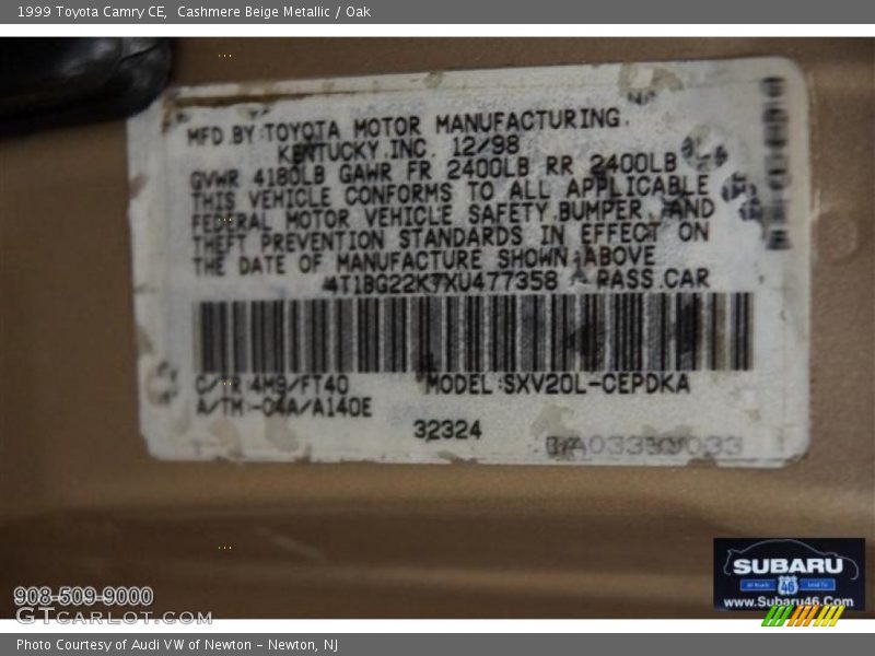 Cashmere Beige Metallic / Oak 1999 Toyota Camry CE