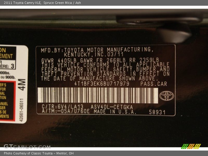 Spruce Green Mica / Ash 2011 Toyota Camry XLE