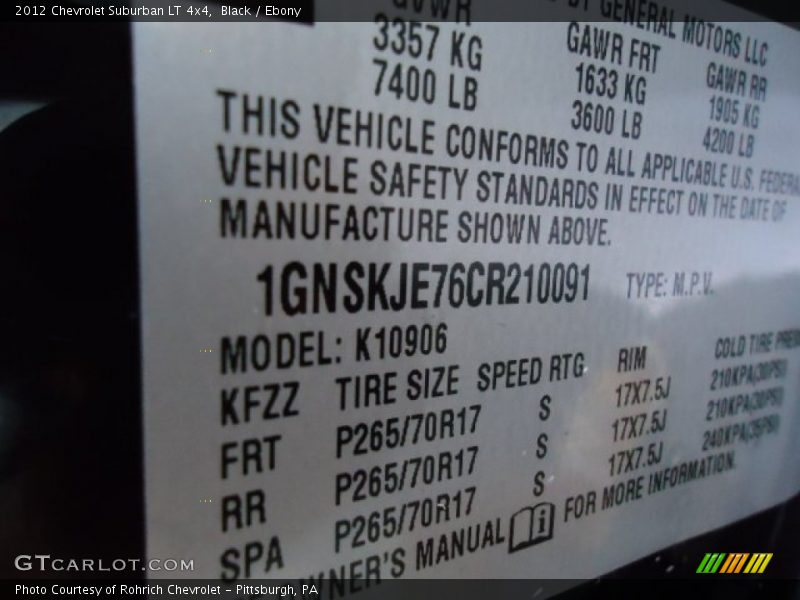 Black / Ebony 2012 Chevrolet Suburban LT 4x4