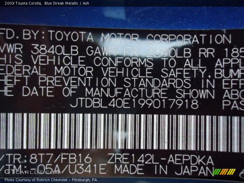 Blue Streak Metallic / Ash 2009 Toyota Corolla