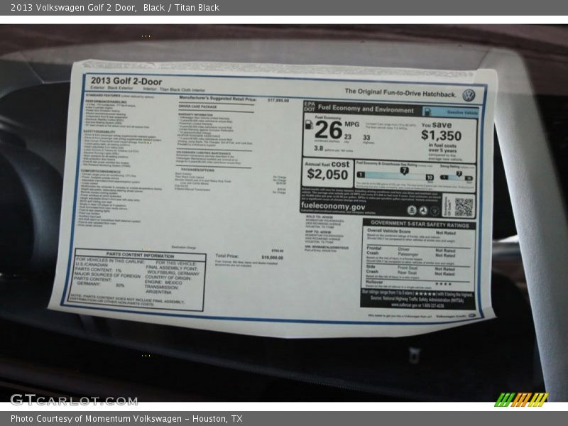 2013 Golf 2 Door Window Sticker