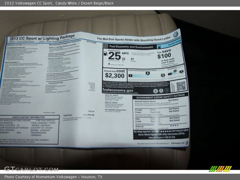 Candy White / Desert Beige/Black 2013 Volkswagen CC Sport