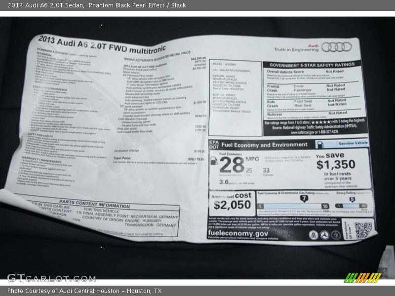  2013 A6 2.0T Sedan Window Sticker
