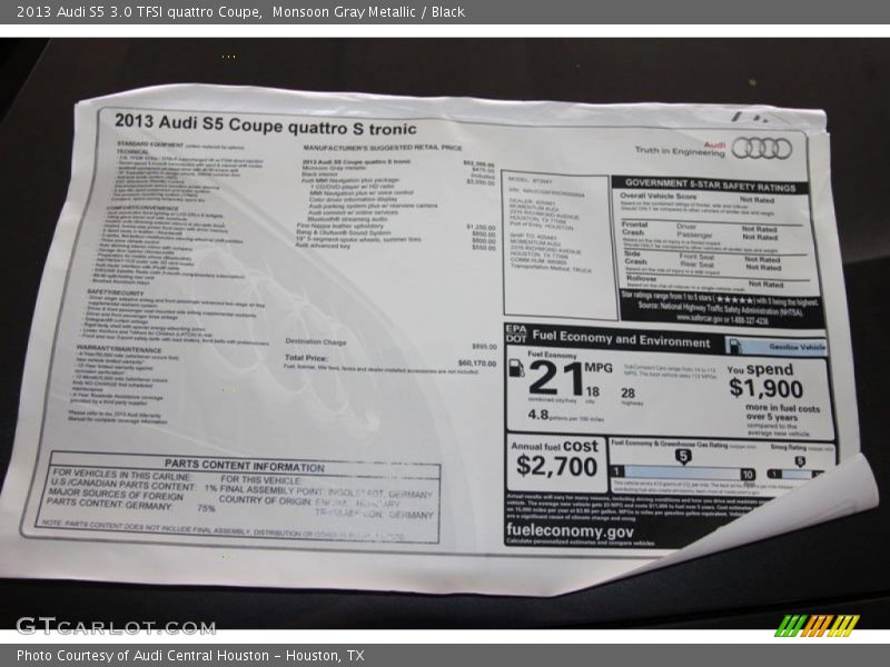  2013 S5 3.0 TFSI quattro Coupe Window Sticker