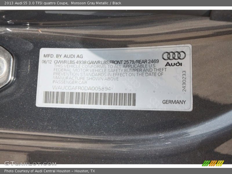 Monsoon Gray Metallic / Black 2013 Audi S5 3.0 TFSI quattro Coupe