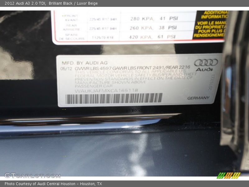 Brilliant Black / Luxor Beige 2012 Audi A3 2.0 TDI