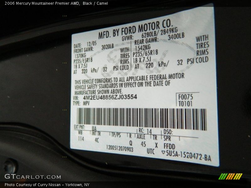 Black / Camel 2006 Mercury Mountaineer Premier AWD