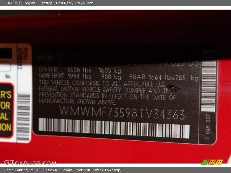 Chili Red / Grey/Black 2008 Mini Cooper S Hardtop