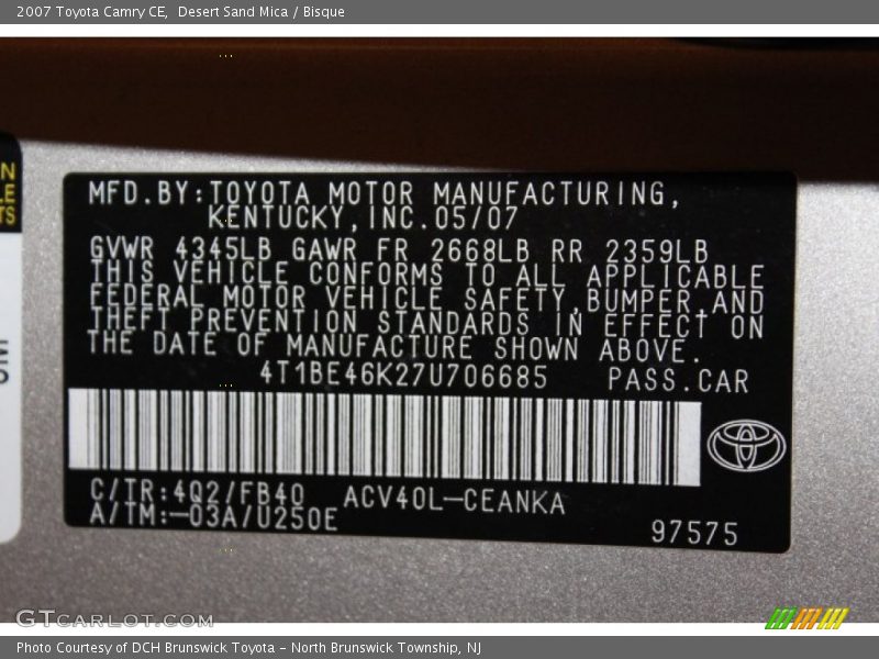 Desert Sand Mica / Bisque 2007 Toyota Camry CE