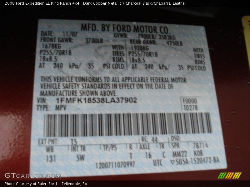2008 Expedition EL King Ranch 4x4 Dark Copper Metallic Color Code T5