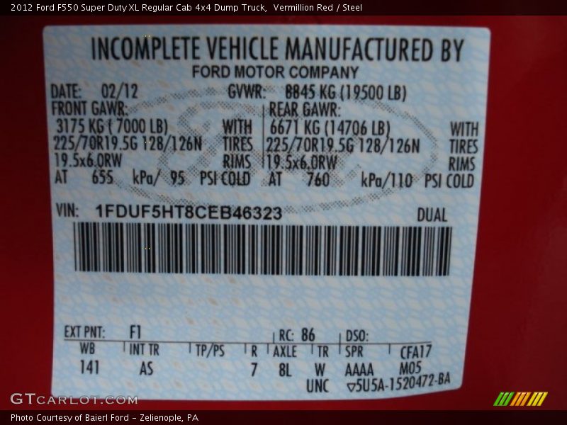 Vermillion Red / Steel 2012 Ford F550 Super Duty XL Regular Cab 4x4 Dump Truck