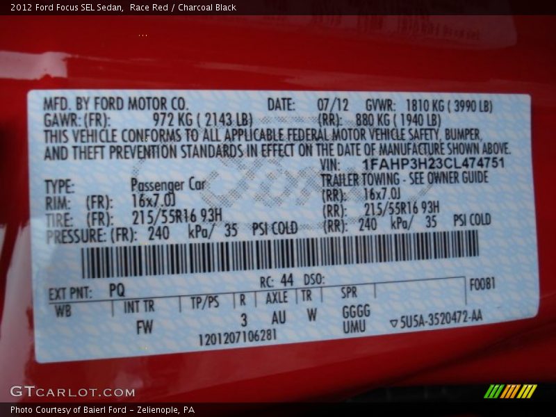 Race Red / Charcoal Black 2012 Ford Focus SEL Sedan