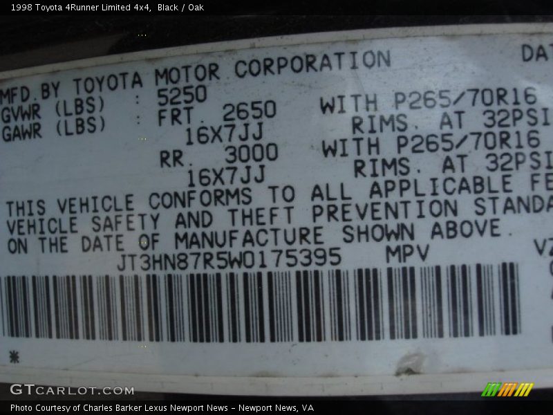 Black / Oak 1998 Toyota 4Runner Limited 4x4