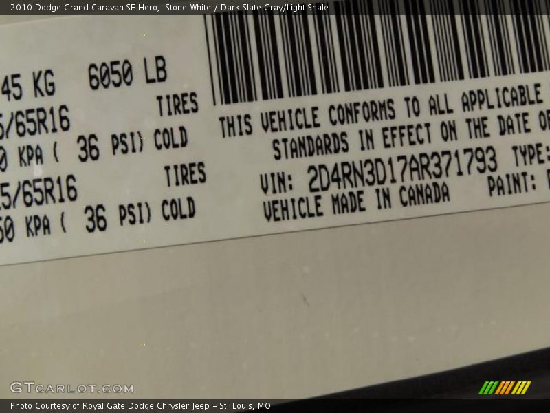 Stone White / Dark Slate Gray/Light Shale 2010 Dodge Grand Caravan SE Hero