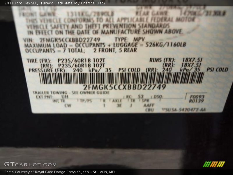 Tuxedo Black Metallic / Charcoal Black 2011 Ford Flex SEL