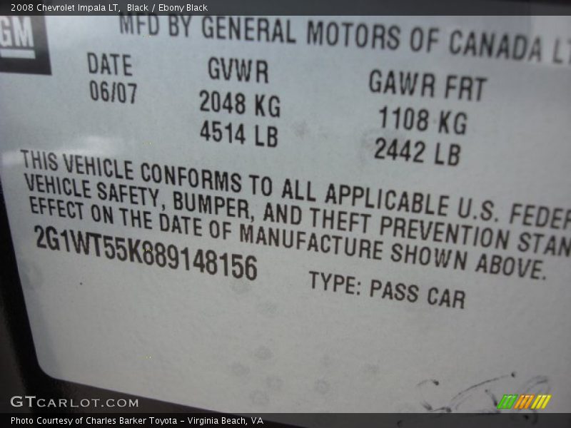 Black / Ebony Black 2008 Chevrolet Impala LT
