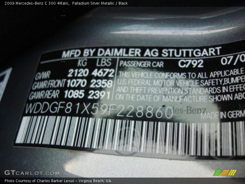 Palladium Silver Metallic / Black 2009 Mercedes-Benz C 300 4Matic