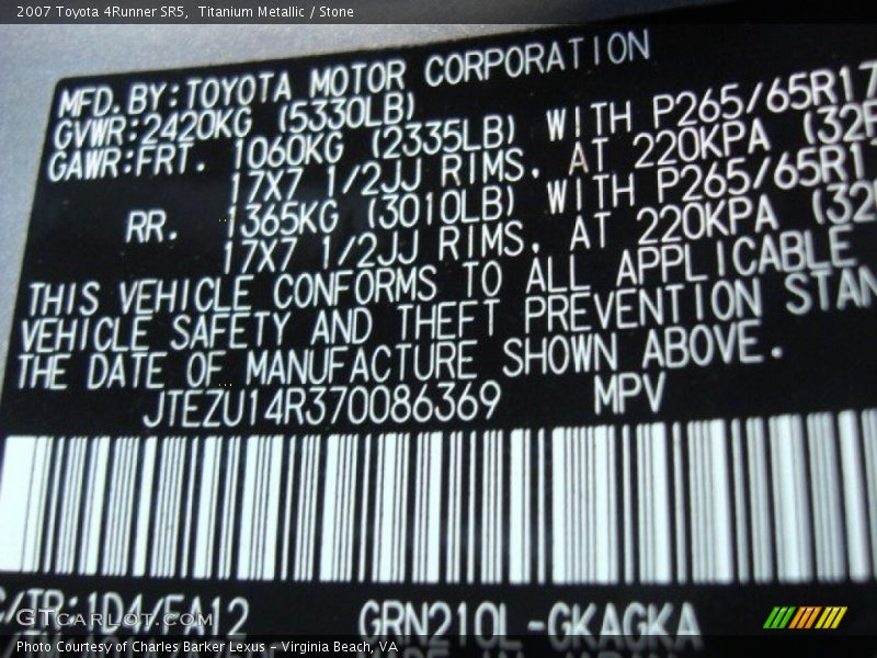 Titanium Metallic / Stone 2007 Toyota 4Runner SR5