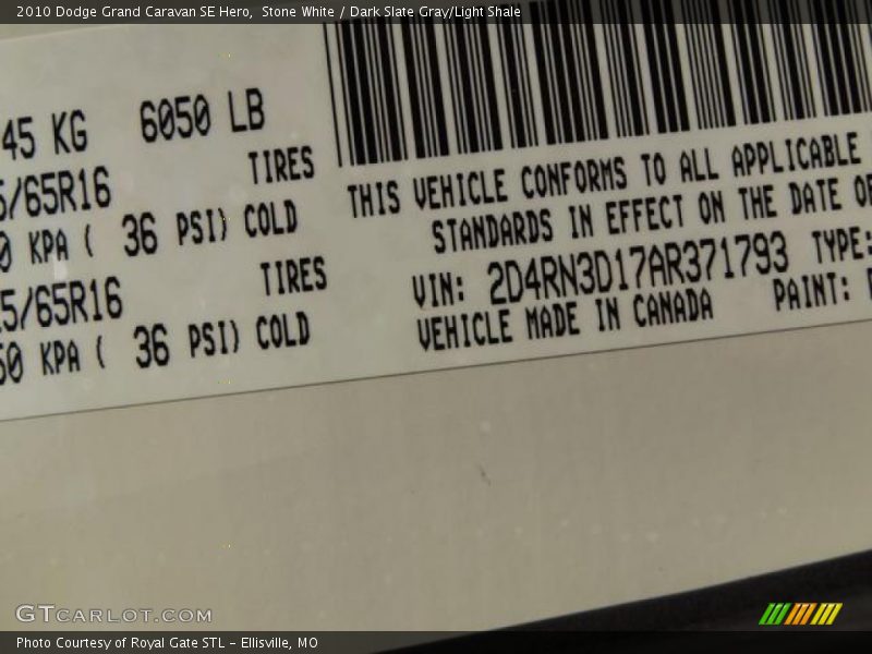 Stone White / Dark Slate Gray/Light Shale 2010 Dodge Grand Caravan SE Hero