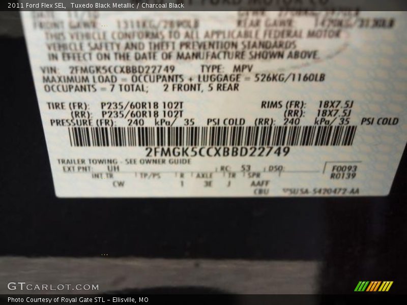 Tuxedo Black Metallic / Charcoal Black 2011 Ford Flex SEL