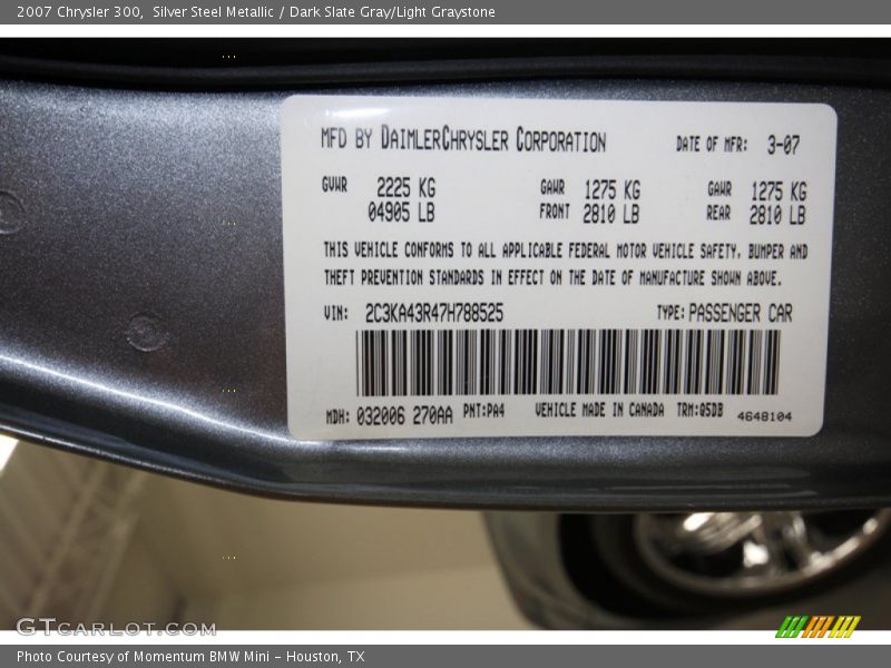 Silver Steel Metallic / Dark Slate Gray/Light Graystone 2007 Chrysler 300