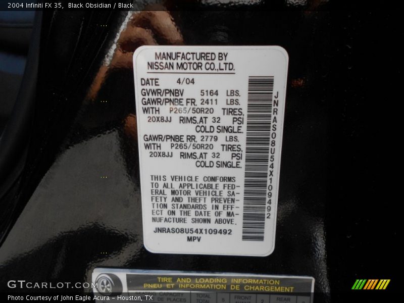 Black Obsidian / Black 2004 Infiniti FX 35