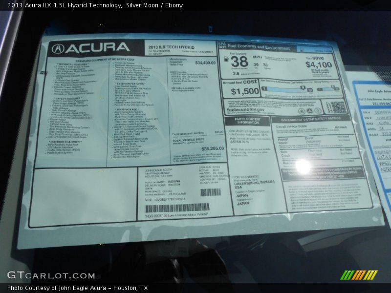  2013 ILX 1.5L Hybrid Technology Window Sticker