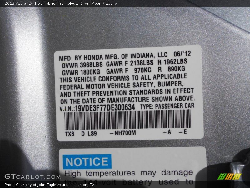 2013 ILX 1.5L Hybrid Technology Silver Moon Color Code NH700M