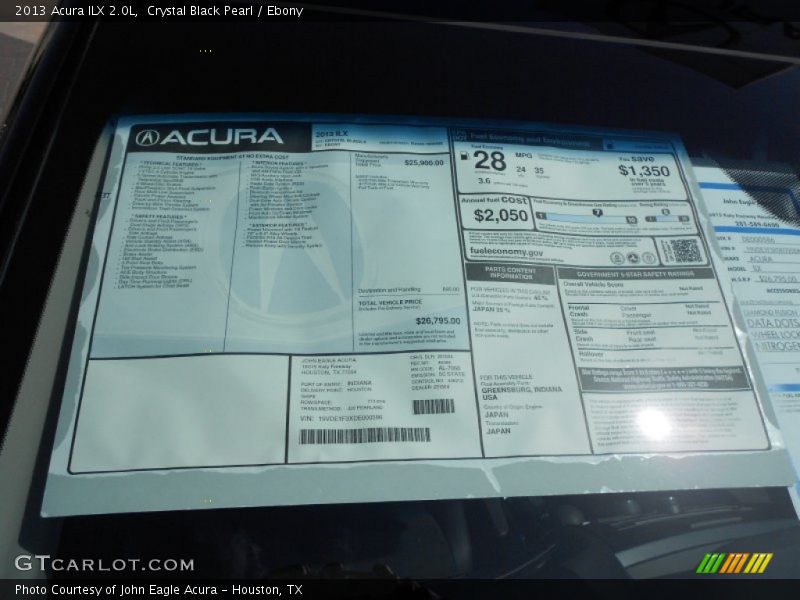  2013 ILX 2.0L Window Sticker