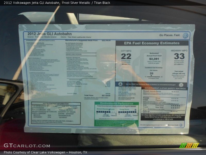  2012 Jetta GLI Autobahn Window Sticker
