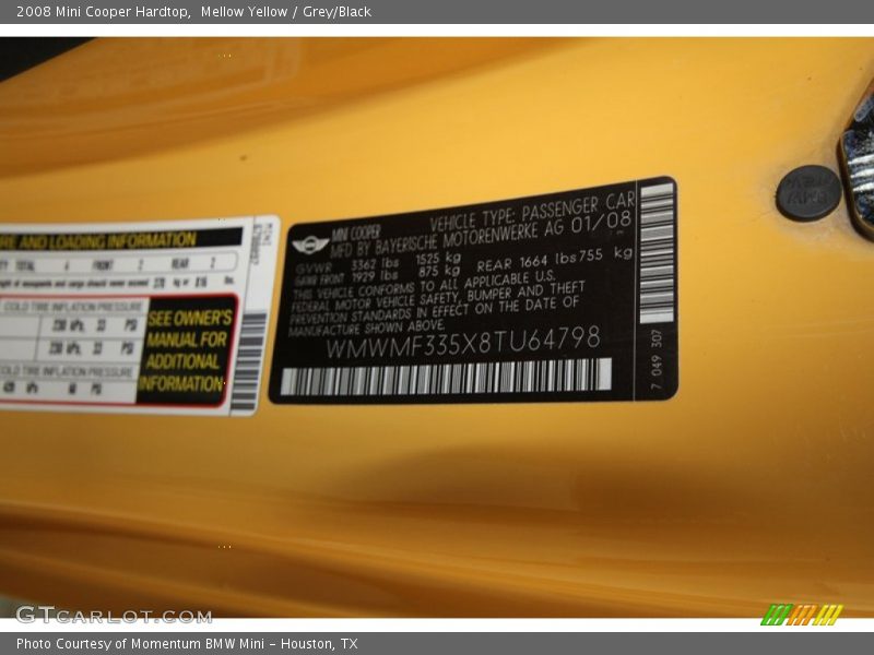 Mellow Yellow / Grey/Black 2008 Mini Cooper Hardtop