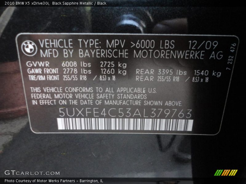 Black Sapphire Metallic / Black 2010 BMW X5 xDrive30i