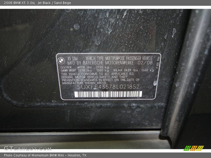 Jet Black / Sand Beige 2008 BMW X5 3.0si