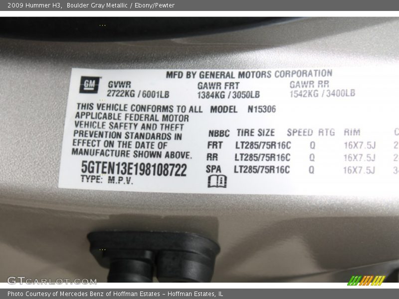 Boulder Gray Metallic / Ebony/Pewter 2009 Hummer H3