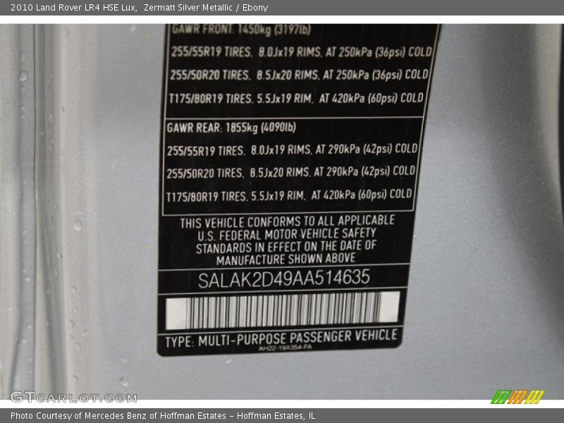Zermatt Silver Metallic / Ebony 2010 Land Rover LR4 HSE Lux