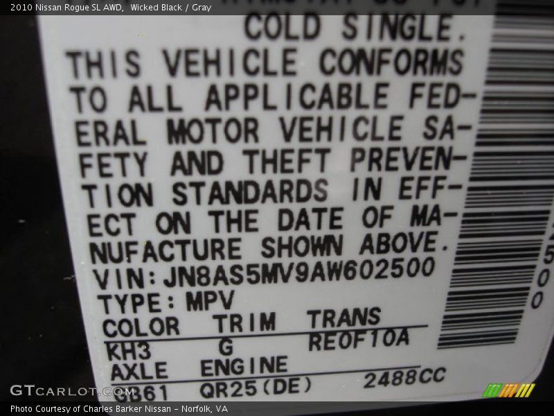 Wicked Black / Gray 2010 Nissan Rogue SL AWD