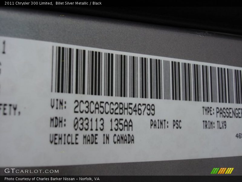 2011 300 Limited Billet Silver Metallic Color Code PSC